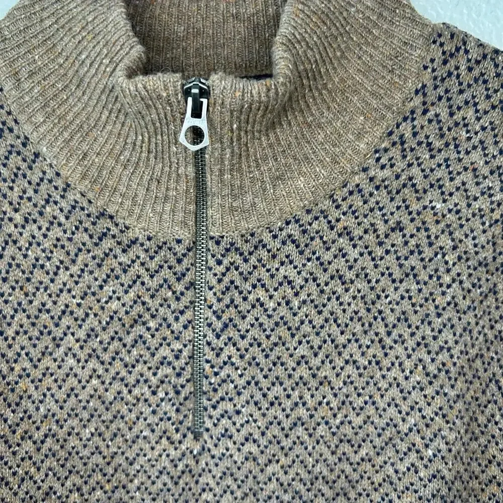 J crew men's 1/4 zip merino wool blend tan and navy sweater size M